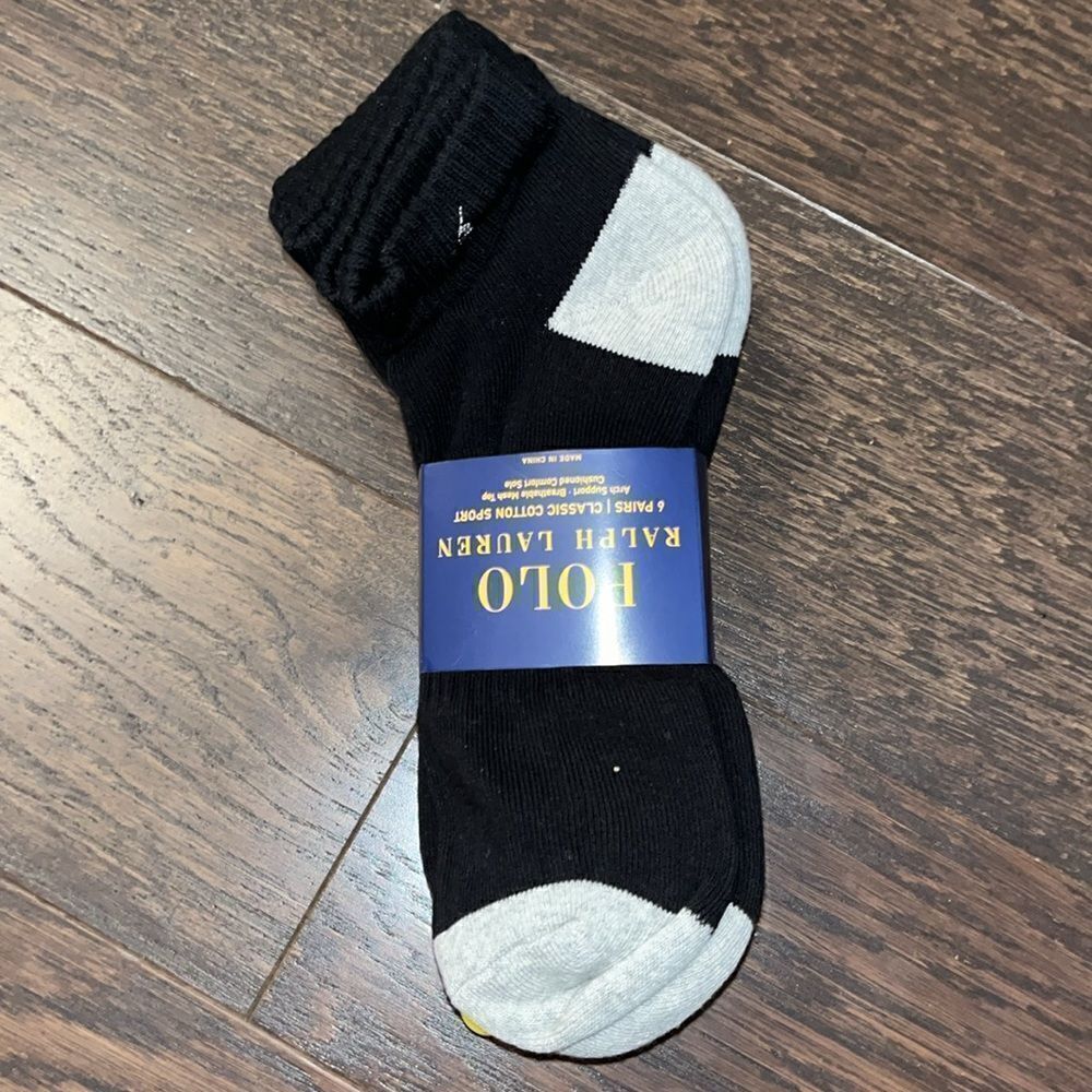 New Black & Gray 2 tone Polo Ralph Lauren 6 Pack Quarter Length Sport Sock Pony